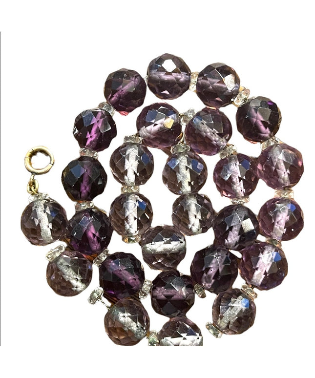 Large vintage 12mm Chunky faceted CZECH purple crystal bead necklace
