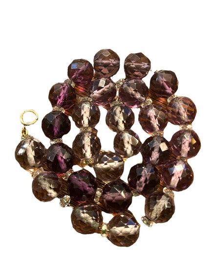 Large vintage 12mm Chunky faceted CZECH purple crystal bead necklace