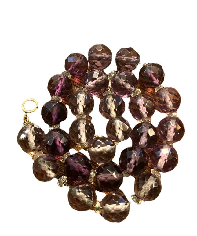 Large vintage 12mm Chunky faceted CZECH purple crystal bead necklace
