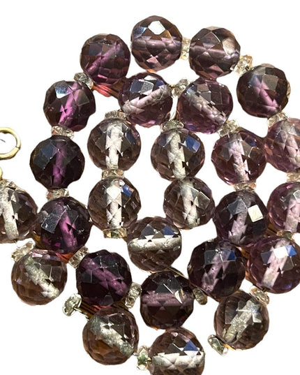 Large vintage 12mm Chunky faceted CZECH purple crystal bead necklace