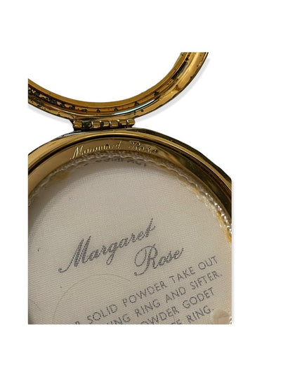 Vintage Margaret Rose flower needlepoint cross stitch compact mirror