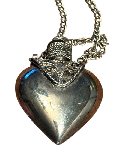 Silver Vintage Heart Pendant Perfume bottle Necklace