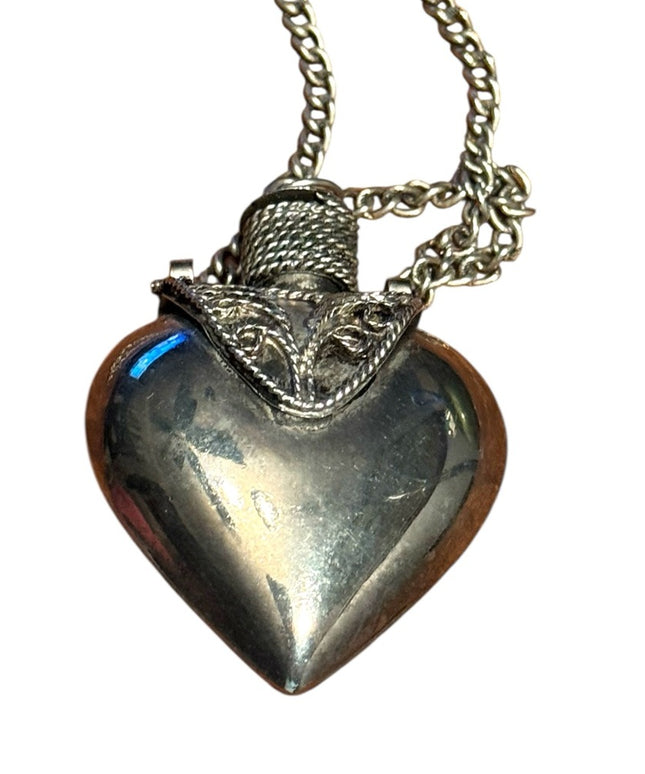 Silver Vintage Heart Pendant Perfume bottle Necklace