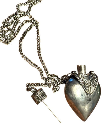 Silver Vintage Heart Pendant Perfume bottle Necklace