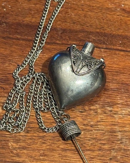 Silver Vintage Heart Pendant Perfume bottle Necklace