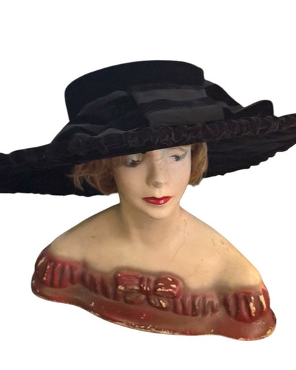 RARE Lilliput Black WideBrim Velvet Victorian styled High Society Hat Retired