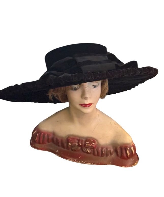 RARE Lilliput Black WideBrim Velvet Victorian styled High Society Hat Retired