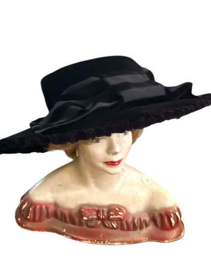 RARE Lilliput Black WideBrim Velvet Victorian styled High Society Hat Retired