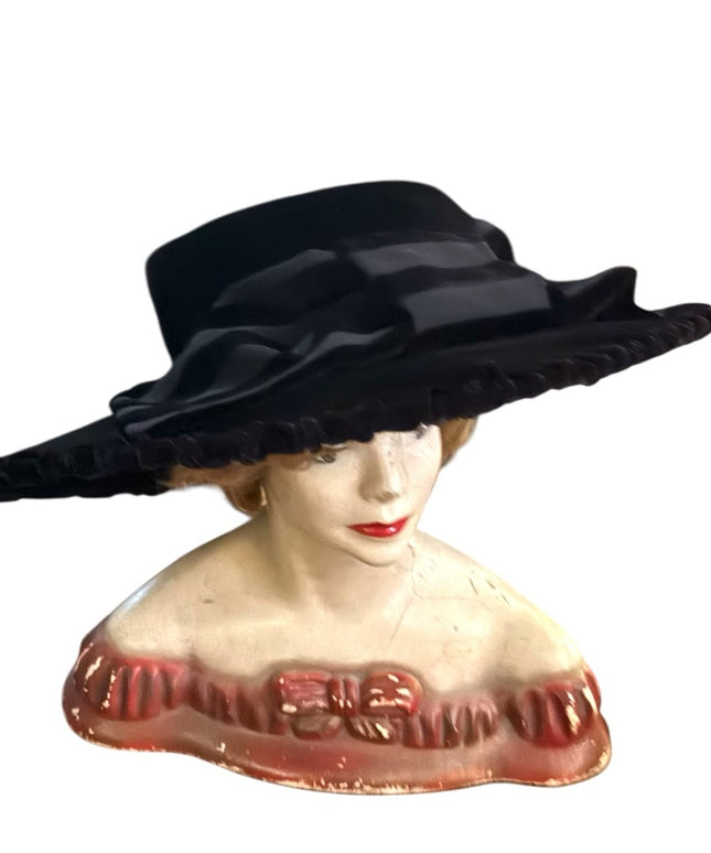 RARE Lilliput Black WideBrim Velvet Victorian styled High Society Hat Retired