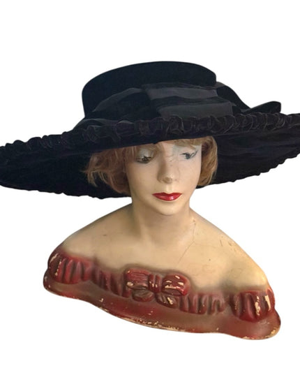 RARE Lilliput Black WideBrim Velvet Victorian styled High Society Hat Retired