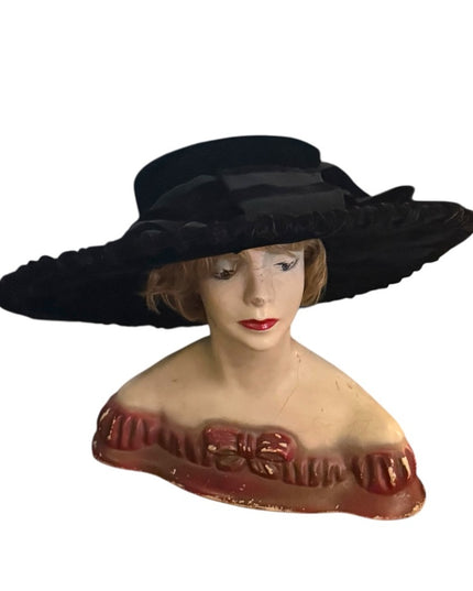RARE Lilliput Black WideBrim Velvet Victorian styled High Society Hat Retired