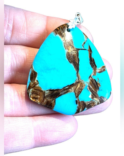 Sterling silver turquoise large pendant southwestern style Bali