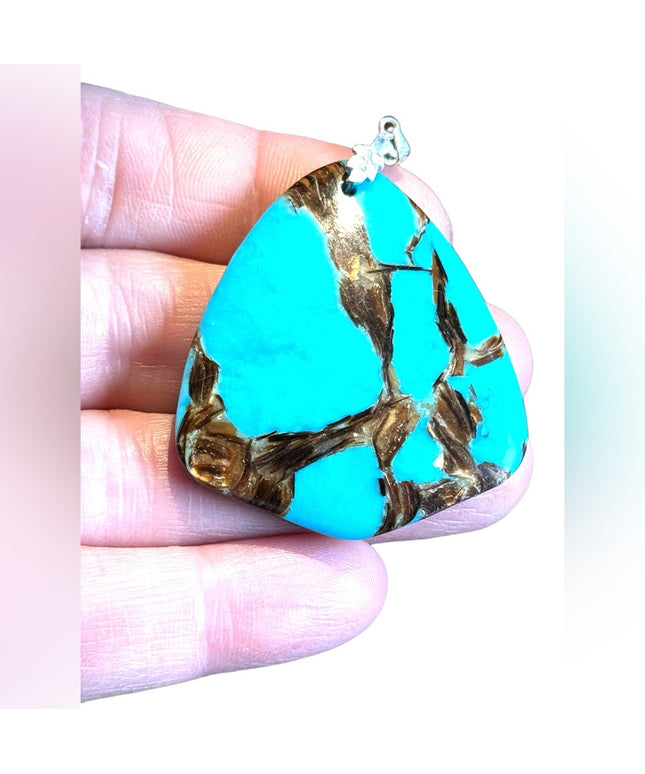 Sterling silver turquoise large pendant southwestern style Bali