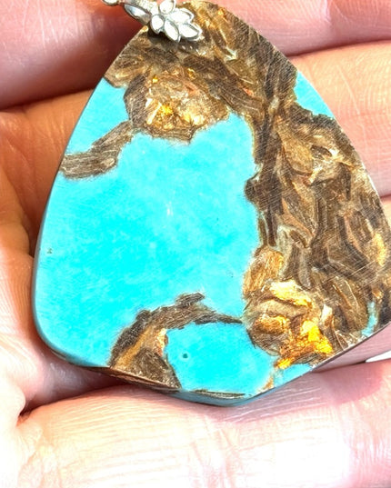Sterling silver turquoise large pendant southwestern style Bali