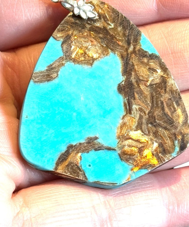 Sterling silver turquoise large pendant southwestern style Bali