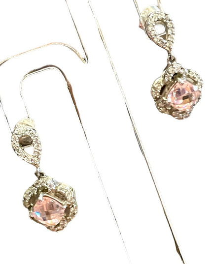 Sterling silver 925 Pink Ice crystal rhinestone fancy dangle earrings