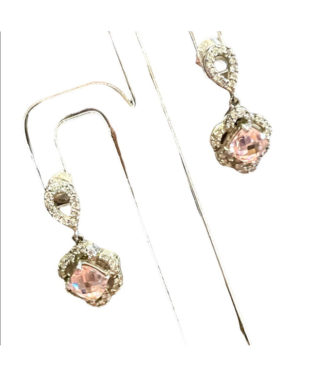 Sterling silver 925 Pink Ice crystal rhinestone fancy dangle earrings