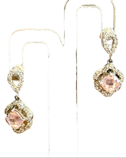 Sterling silver 925 Pink Ice crystal rhinestone fancy dangle earrings