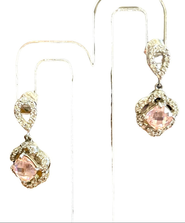 Sterling silver 925 Pink Ice crystal rhinestone fancy dangle earrings