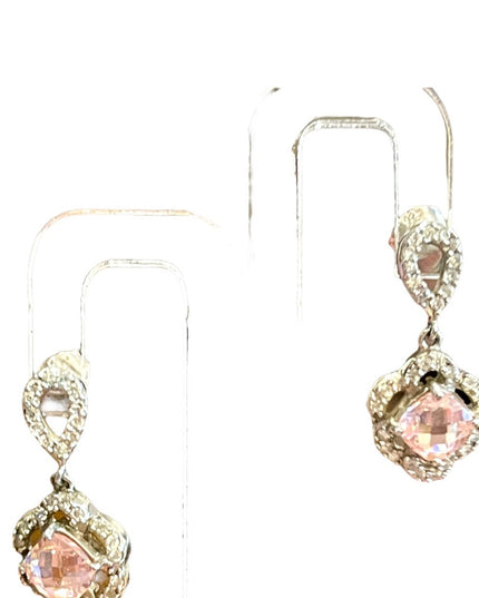 Sterling silver 925 Pink Ice crystal rhinestone fancy dangle earrings