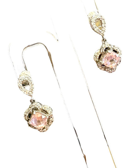 Sterling silver 925 Pink Ice crystal rhinestone fancy dangle earrings
