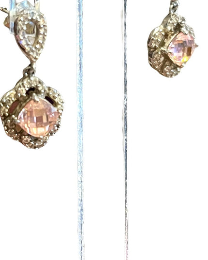 Sterling silver 925 Pink Ice crystal rhinestone fancy dangle earrings