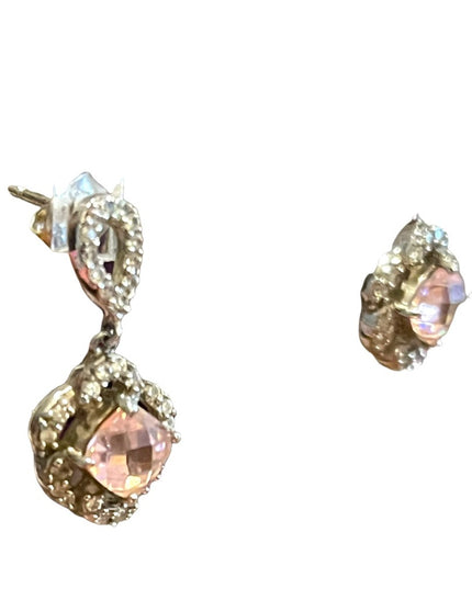 Sterling silver 925 Pink Ice crystal rhinestone fancy dangle earrings