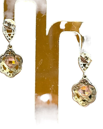 Sterling silver 925 Pink Ice crystal rhinestone fancy dangle earrings