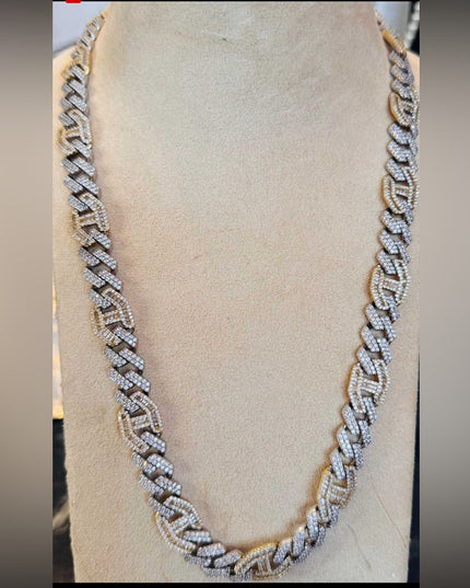 Dazzling Two-Tone Mens Necklace Cuban Link Iced Out