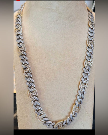 Dazzling Two-Tone Mens Necklace Cuban Link Iced Out