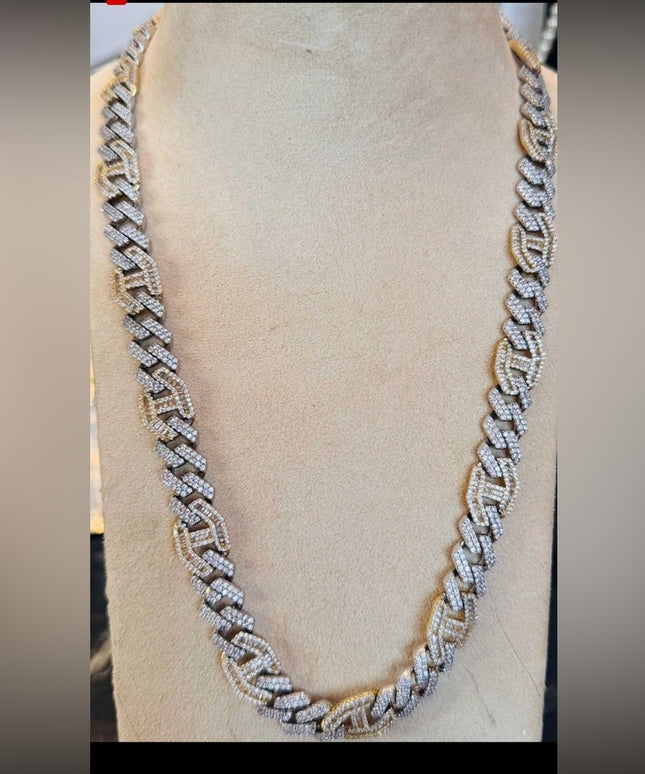 Dazzling Two-Tone Mens Necklace Cuban Link Iced Out