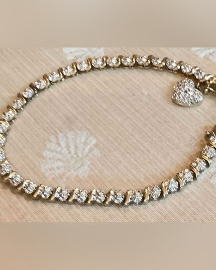 Lovely Gold Plt Sterling Silver 925 Tennis Bracelet Heart