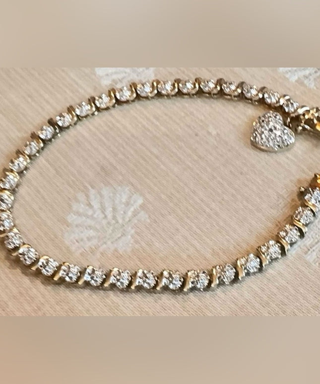 Lovely Gold Plt Sterling Silver 925 Tennis Bracelet Heart