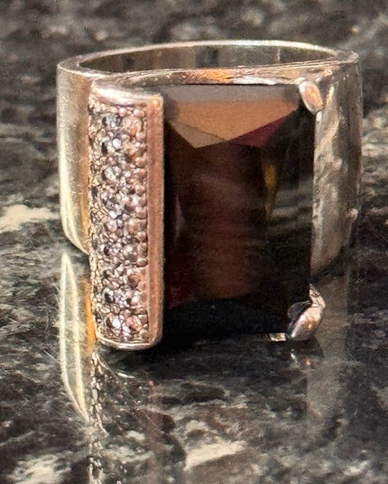 Stunning Sterling Silver Black Onyx Statement Ring Real Diamond Accents Sz 6