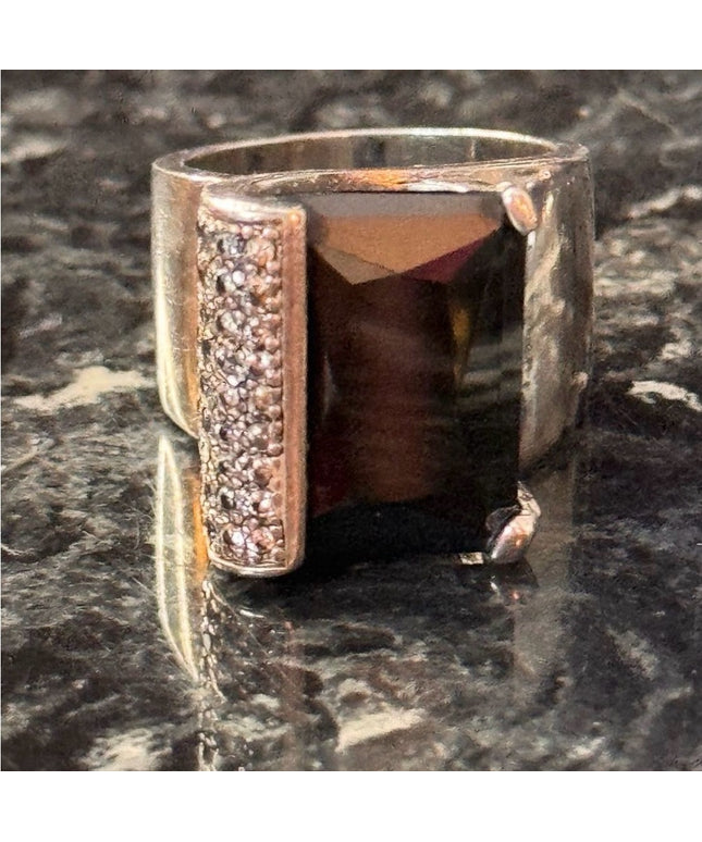 Stunning Sterling Silver Black Onyx Statement Ring Real Diamond Accents Sz 6