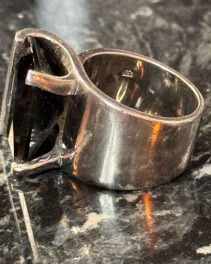 Stunning Sterling Silver Black Onyx Statement Ring Real Diamond Accents Sz 6