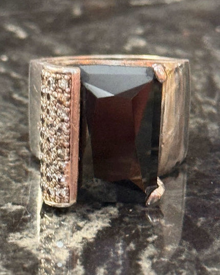 Stunning Sterling Silver Black Onyx Statement Ring Real Diamond Accents Sz 6