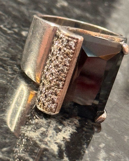 Stunning Sterling Silver Black Onyx Statement Ring Real Diamond Accents Sz 6