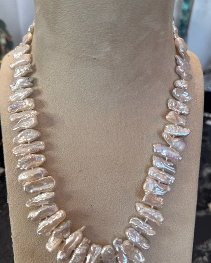 Baroque Pearl Statement Necklace with Silver Spring Ring Clasp