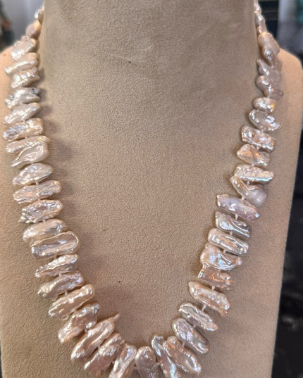 Baroque Pearl Statement Necklace with Silver Spring Ring Clasp