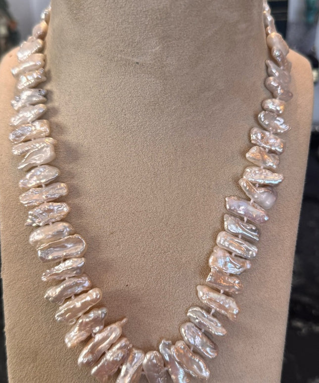 Baroque Pearl Statement Necklace with Silver Spring Ring Clasp
