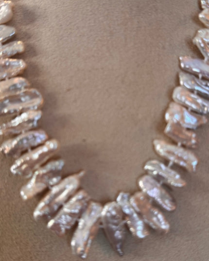 Baroque Pearl Statement Necklace with Silver Spring Ring Clasp
