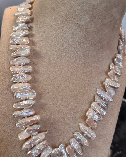 Baroque Pearl Statement Necklace with Silver Spring Ring Clasp