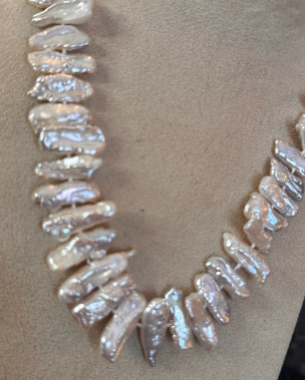 Baroque Pearl Statement Necklace with Silver Spring Ring Clasp