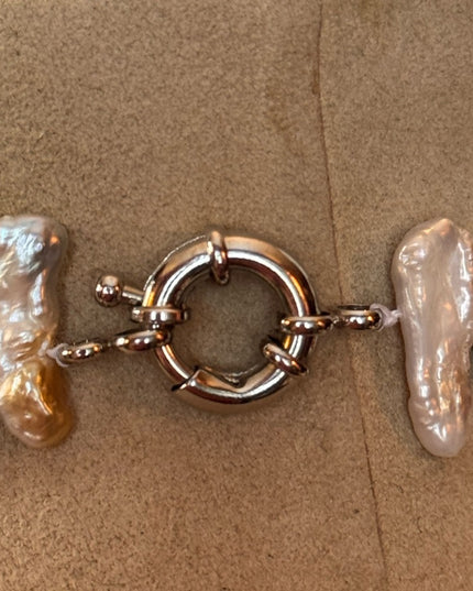 Baroque Pearl Statement Necklace with Silver Spring Ring Clasp