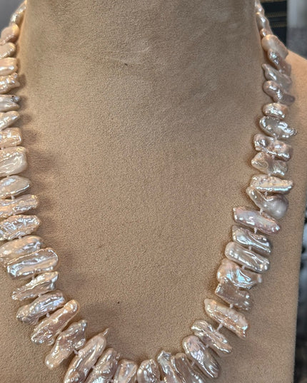 Baroque Pearl Statement Necklace with Silver Spring Ring Clasp