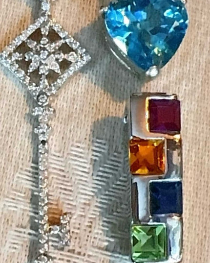 Sterling Silver LOT 925 Pendant Lot of 3 with Blue Topaz, CZ, Glass