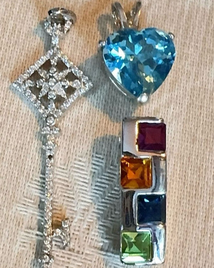 Sterling Silver LOT 925 Pendant Lot of 3 with Blue Topaz, CZ, Glass