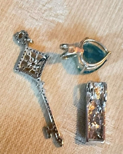 Sterling Silver LOT 925 Pendant Lot of 3 with Blue Topaz, CZ, Glass