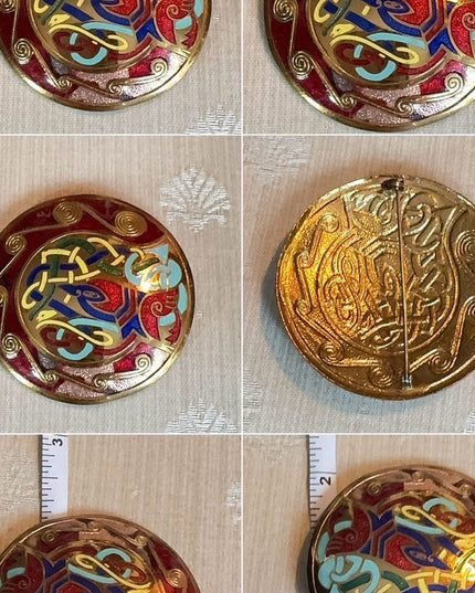 Vintage Enamel Brooch with Gold Accents